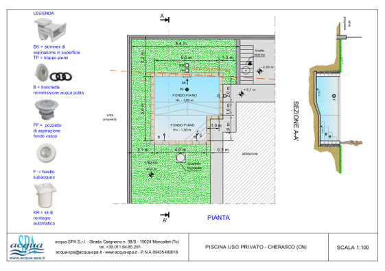 piscina interrata isoblok con scala ad angolo. costruita a Cherasco, progetto e realizzazione Acqua SPA®